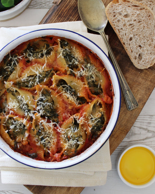 CANNELLINI BEAN & SPINACH STUFFED GIANT PASTA SHELLS